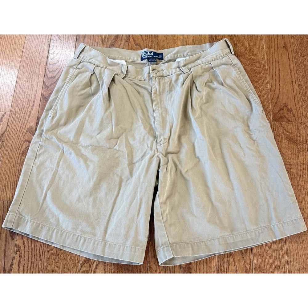 Polo Ralph Lauren Shorts Mens 36 Khaki Tyler Short Classic Chino Pleated Casual